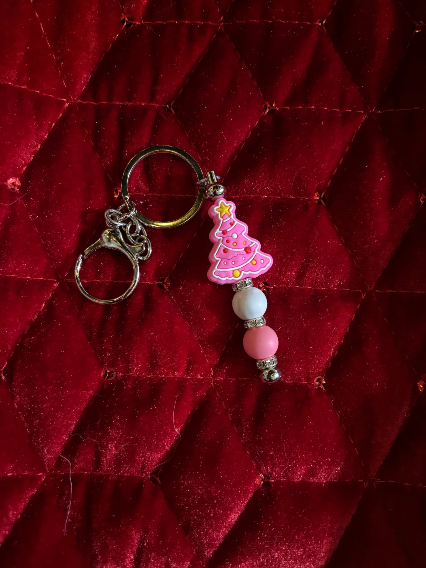 Pink Christmas Tree Keychain