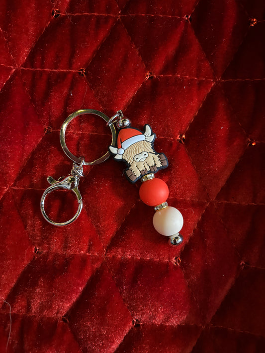 Christmas Highland Cow Keychain