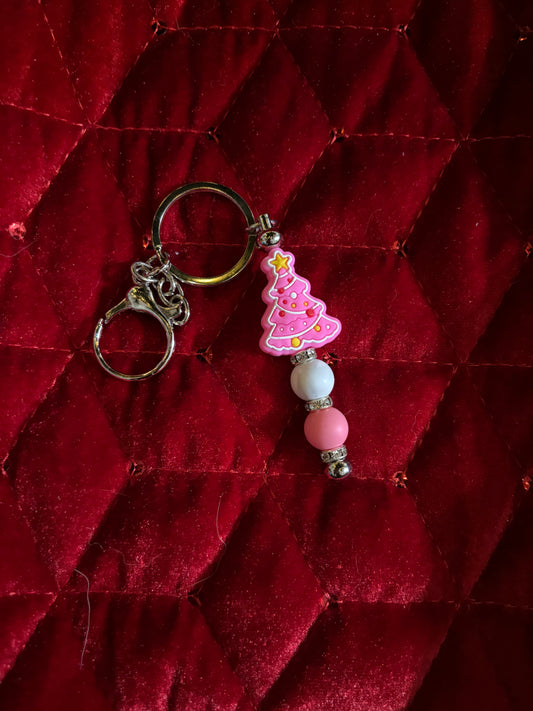 Pink Christmas Tree Keychain